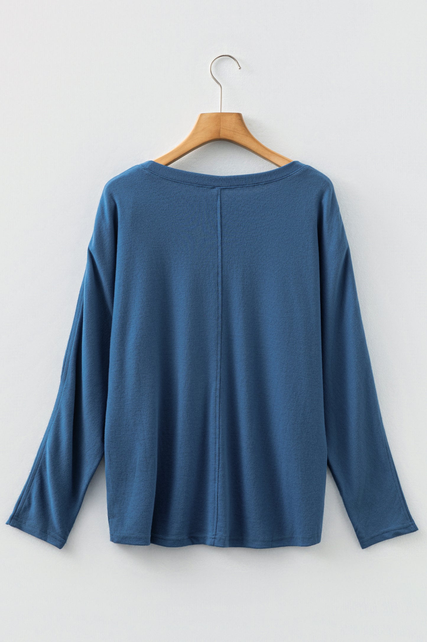 Blue Fiery Solid Color Patchwork Long Sleeve Top