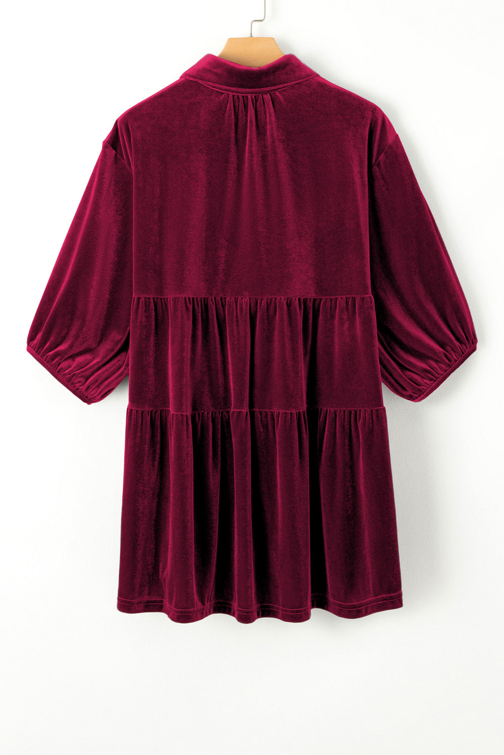 Burgundy 3/4 Sleeve Tunic Babydoll Velvet Shirt