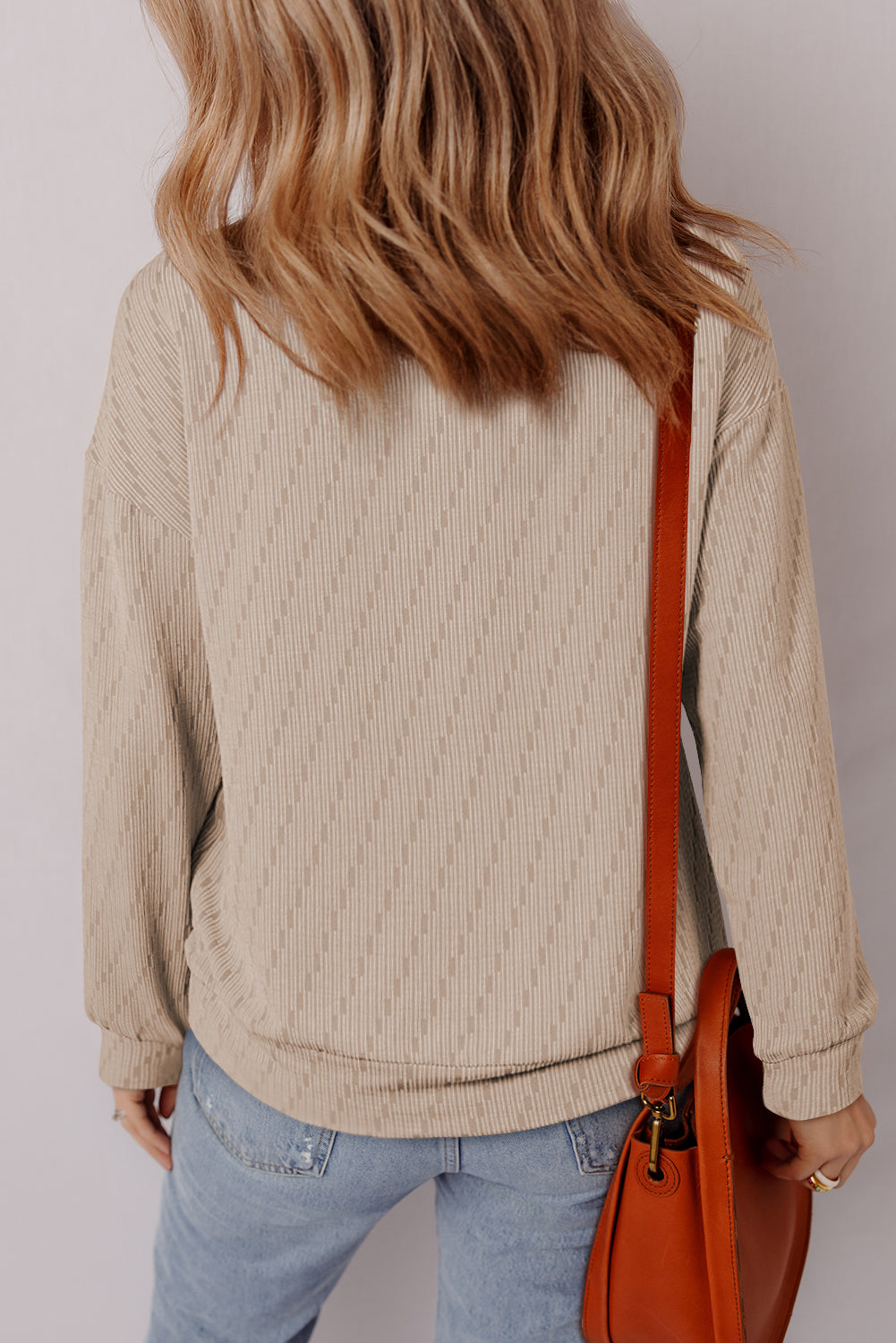 Straw Yellow Solid Color Textured Long Sleeve Top