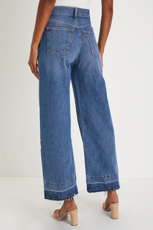 Sail Blue Raw Hem Straight Leg Loose High Waist Jeans