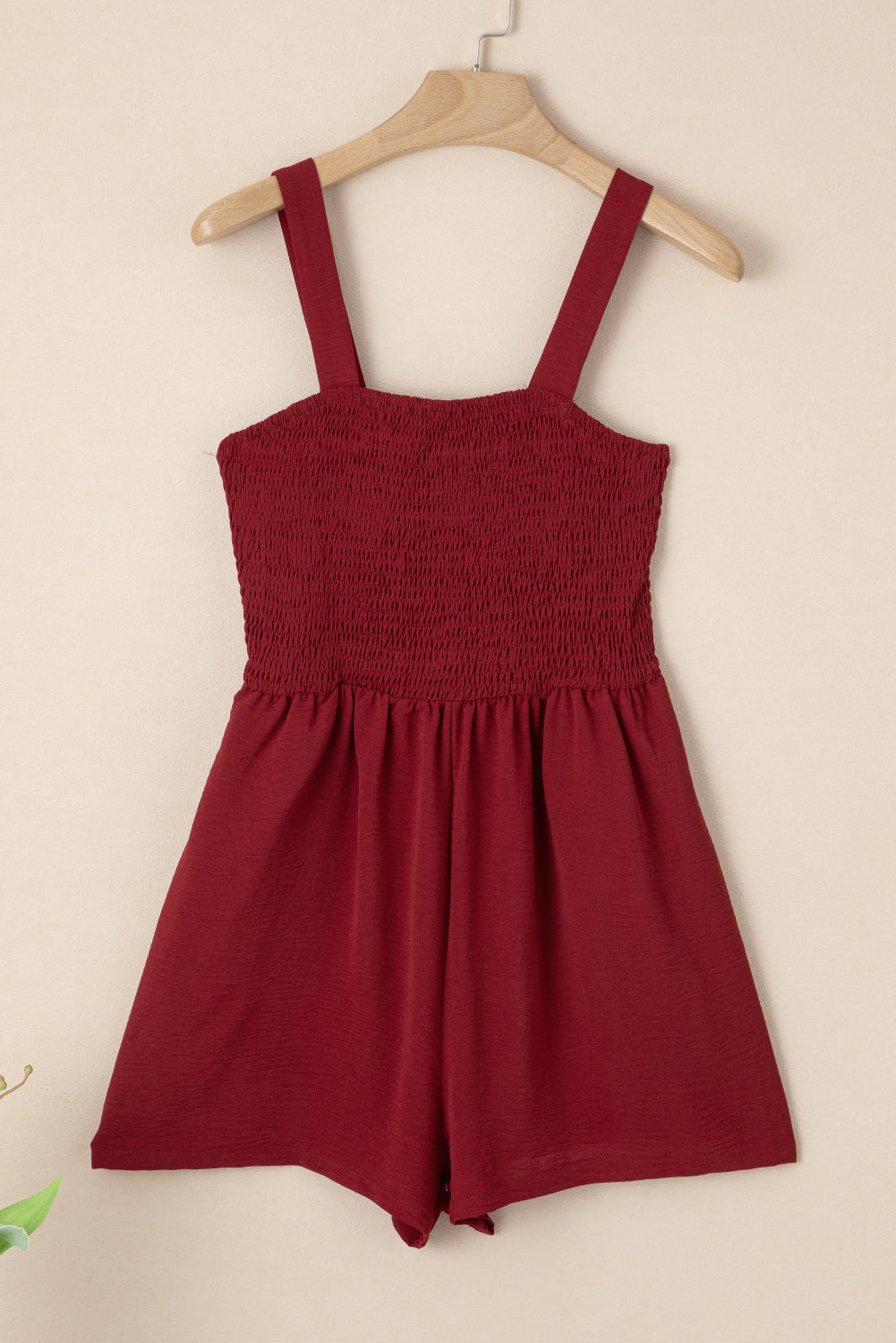 Burgundy Casual Pocketed Smocked Sleeveless Romper