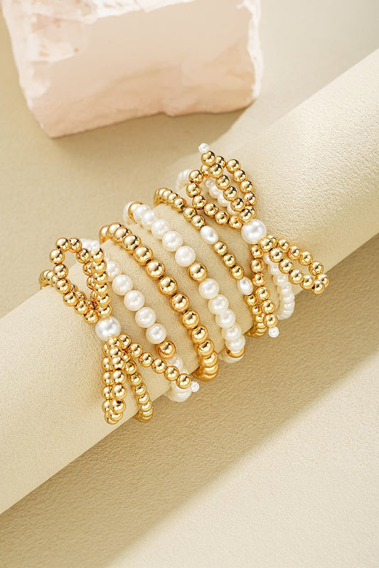 Gold Plated Alloy Pearl Beading Bow Multi-layer Bracelet