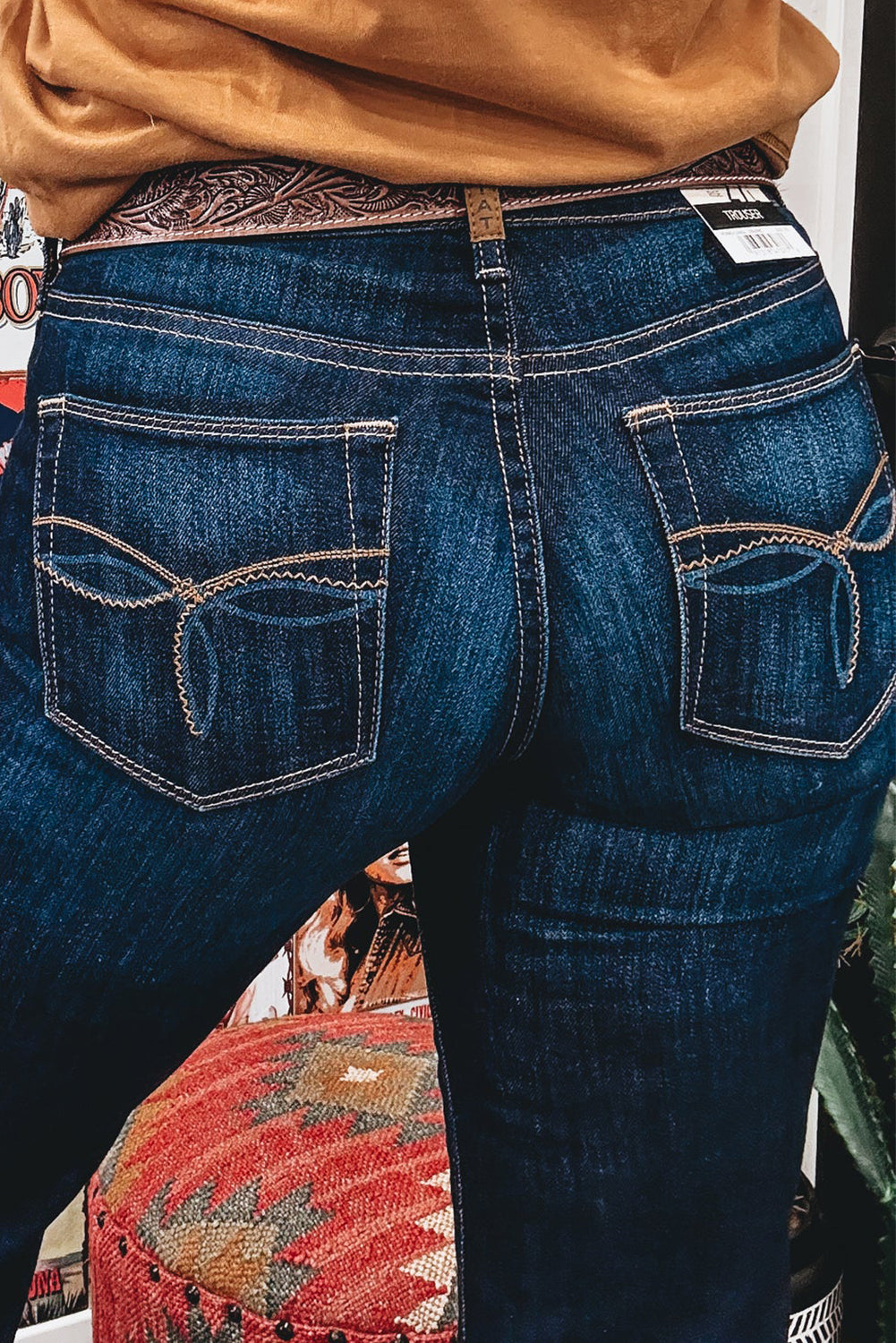 Sail Blue Western Stitch Patched Pocket Bootcut Jeans