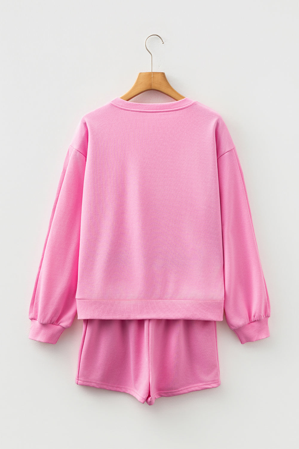 Sachet Pink Girly Bow Embroidered Detail Puff Sleeve Pullover 2pcs Short Set