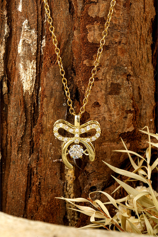 Gold Rhinestone Bow Knot Pendant Plated Alloy Necklace