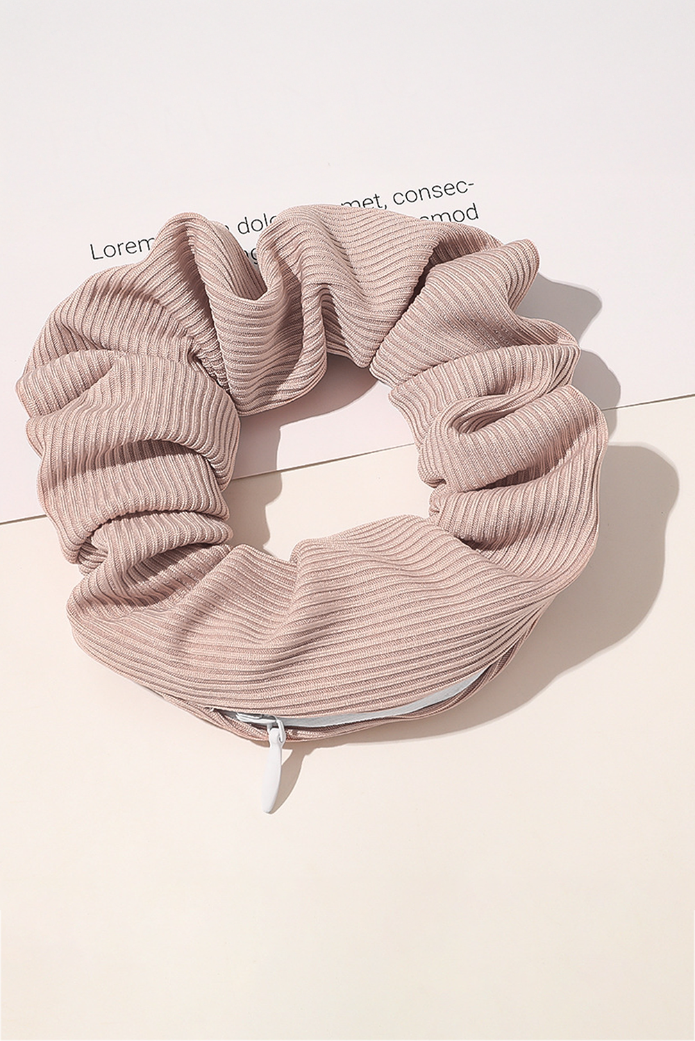 Delicacy Ribbed Hair Scrunchie with Hidden Zipper Pocket