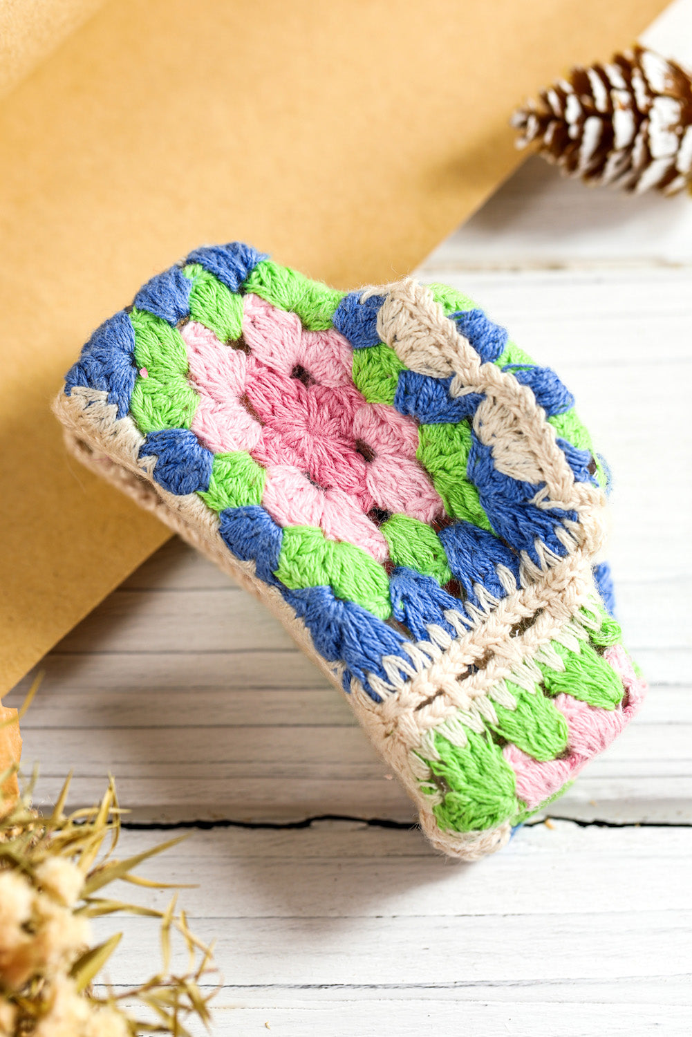 Dark Blue Flower Crochet Cover Hair Clawclip