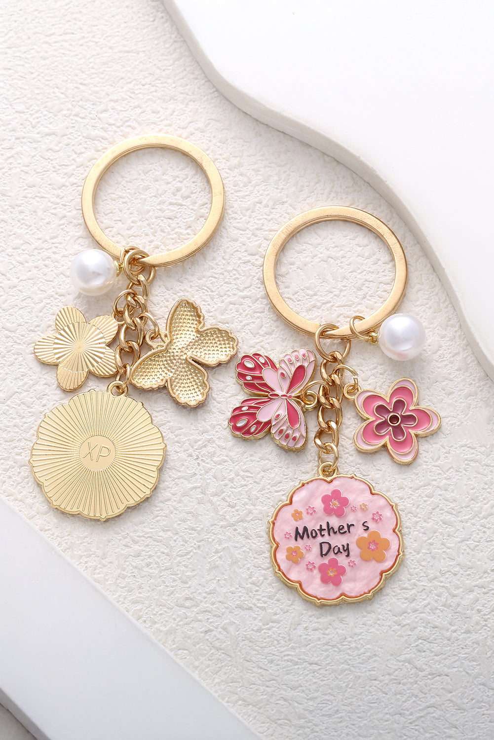 Bonbon Mothers Day Butterfly Flower Pearl Charm Alloy Keychain