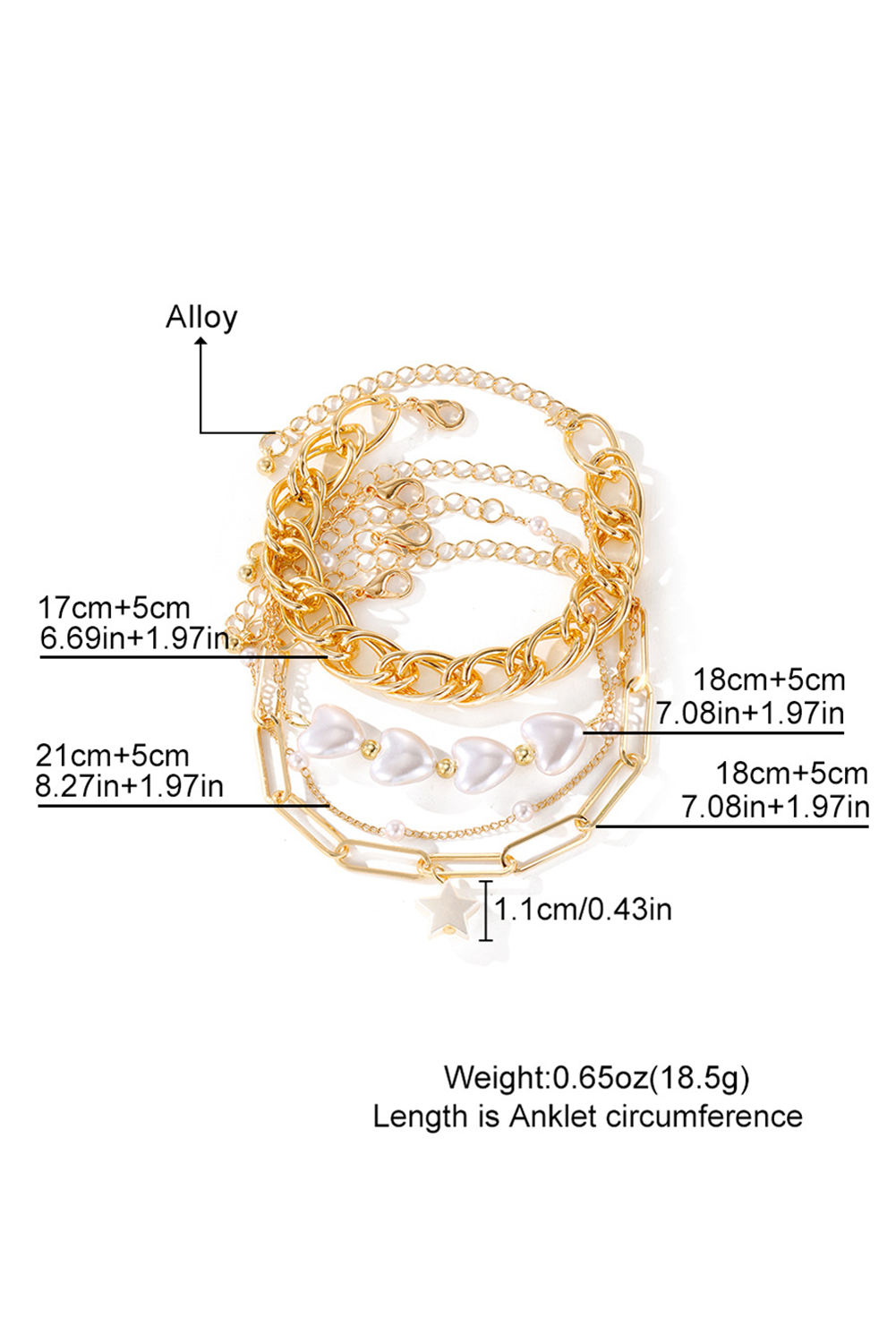 Gold Multilayer Plated Chain Peal Shell Heart Star Beading Bracelet