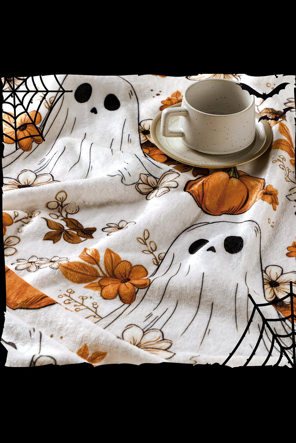Orange Halloween Ghost Pumpkin Print Fleece Throw Blanket