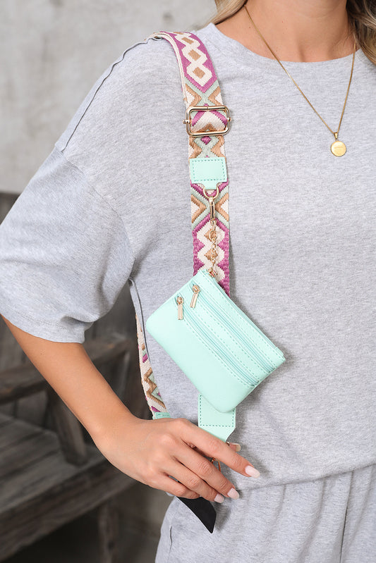 Sea Green Geometric Printed Phone Strap And Detachable Zipped Pouch