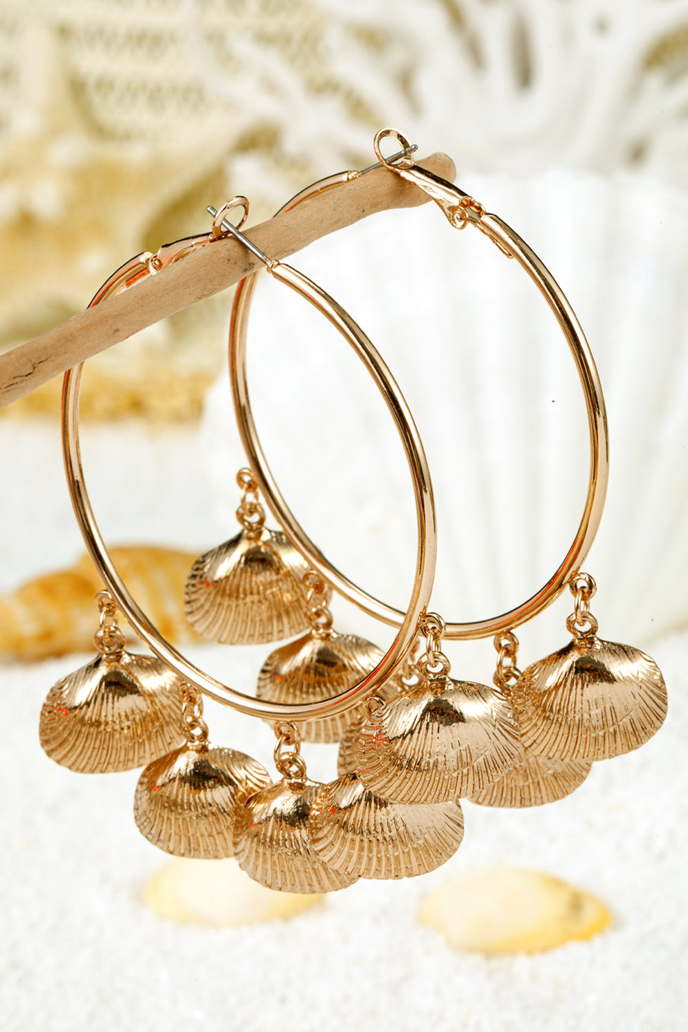 Gold Plated Alloy Bohemian Vacation Shell Hoop Earrings