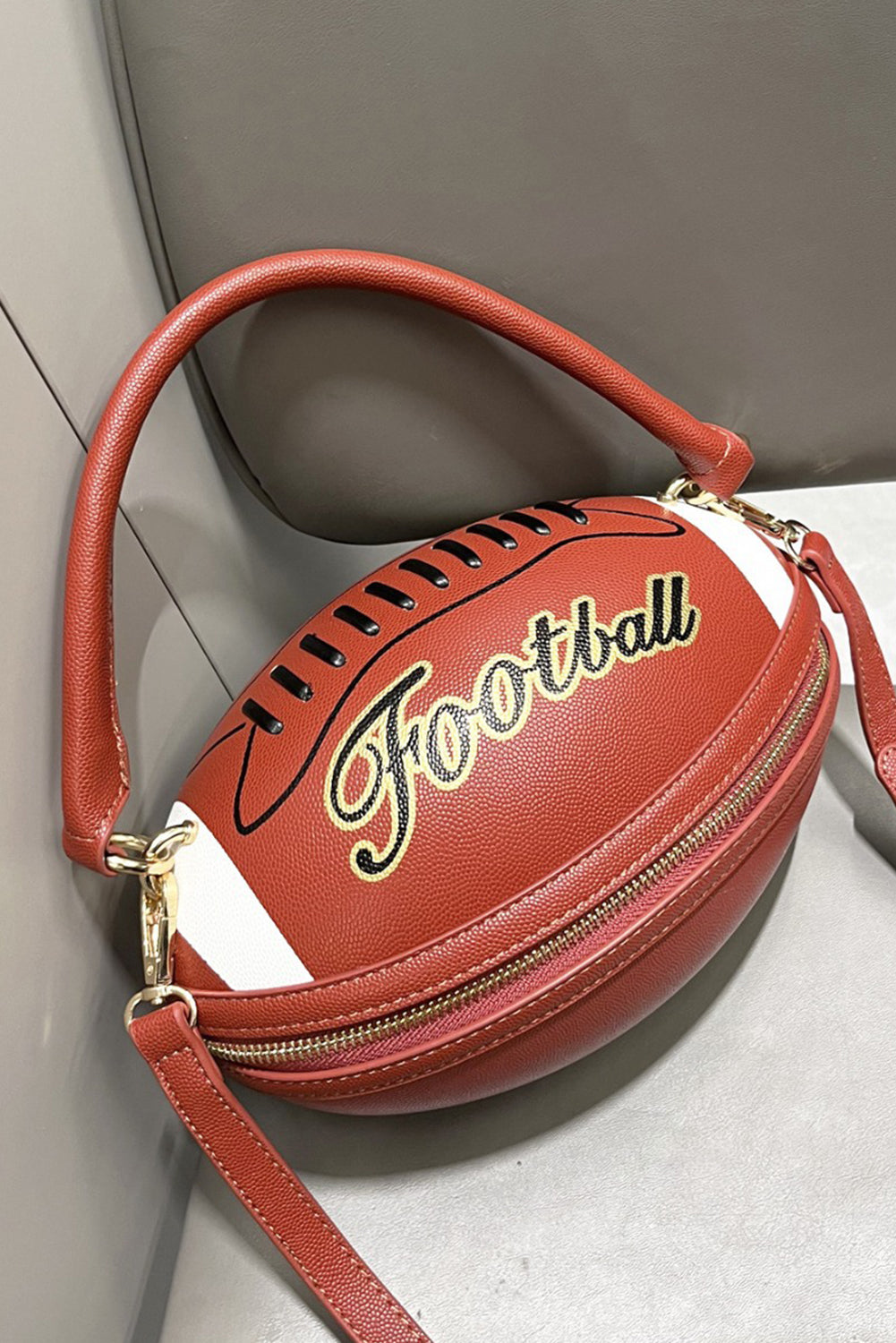 Chestnut Faux Leather Football Spherical Hand Bag