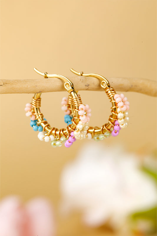 Gold Beaded Flower Hoop Alloy Earrings