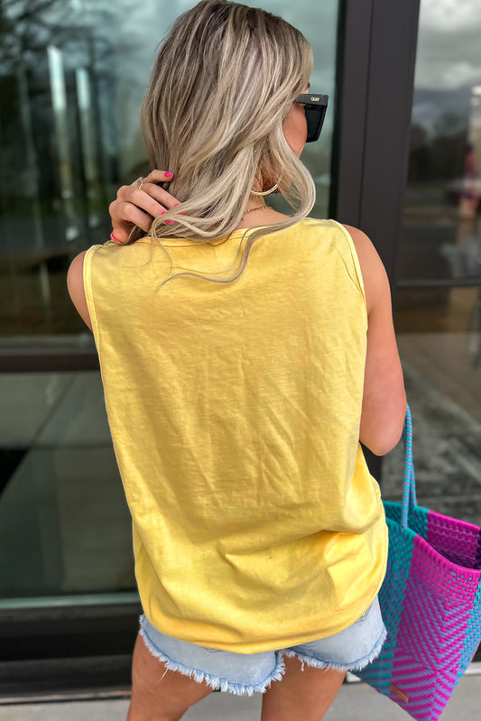 Yellow Cream Flower Graphic Casual Tank Top