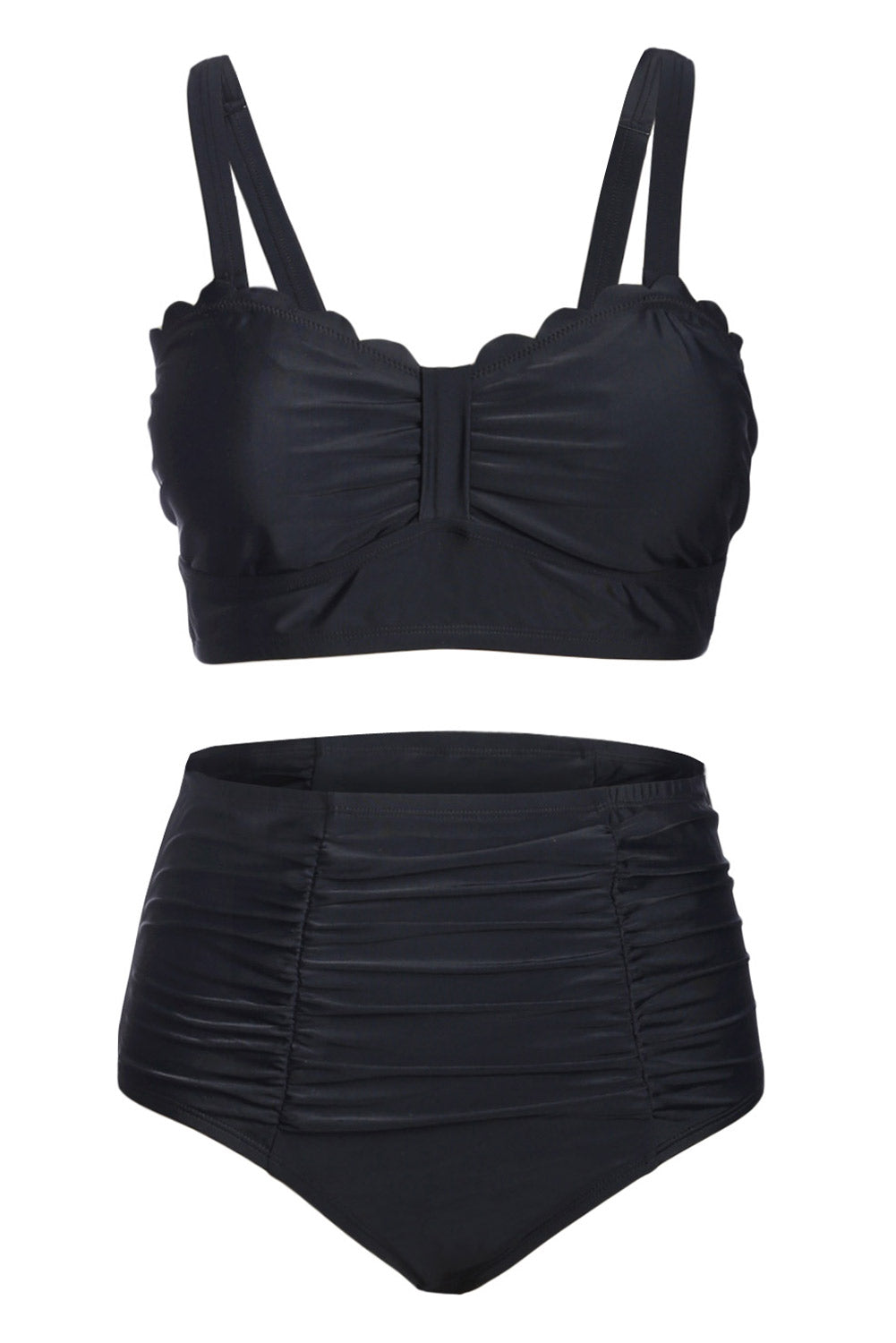 Black Plus Size Scalloped Detail High Waist Bikini Swimsuit