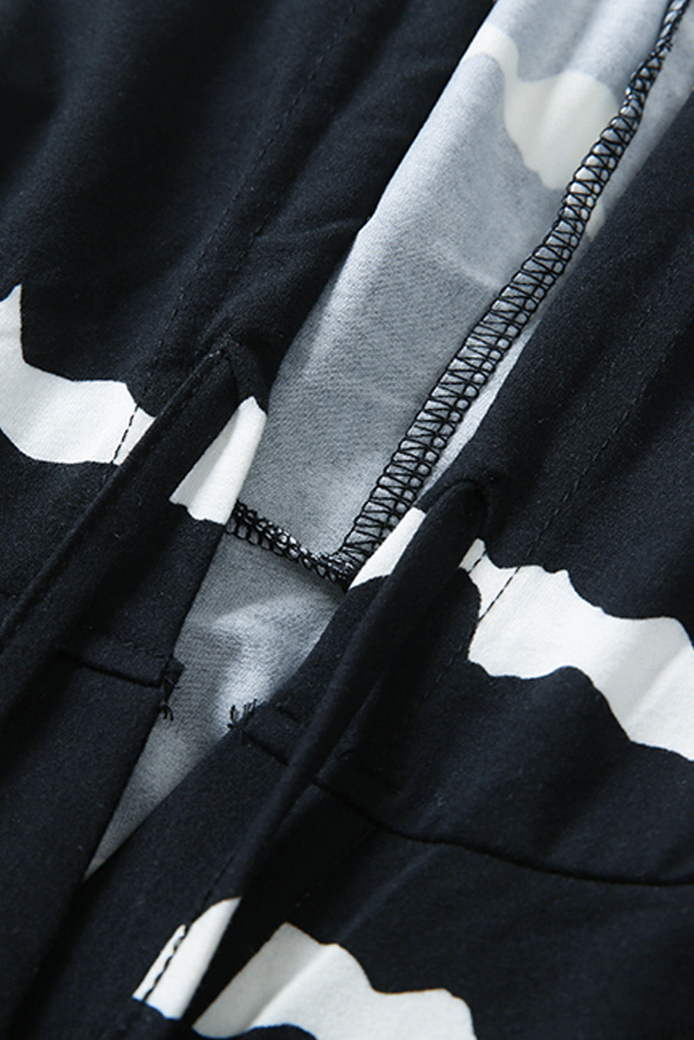 Black Striped Drawstring Button Long Sleeve Hoodie