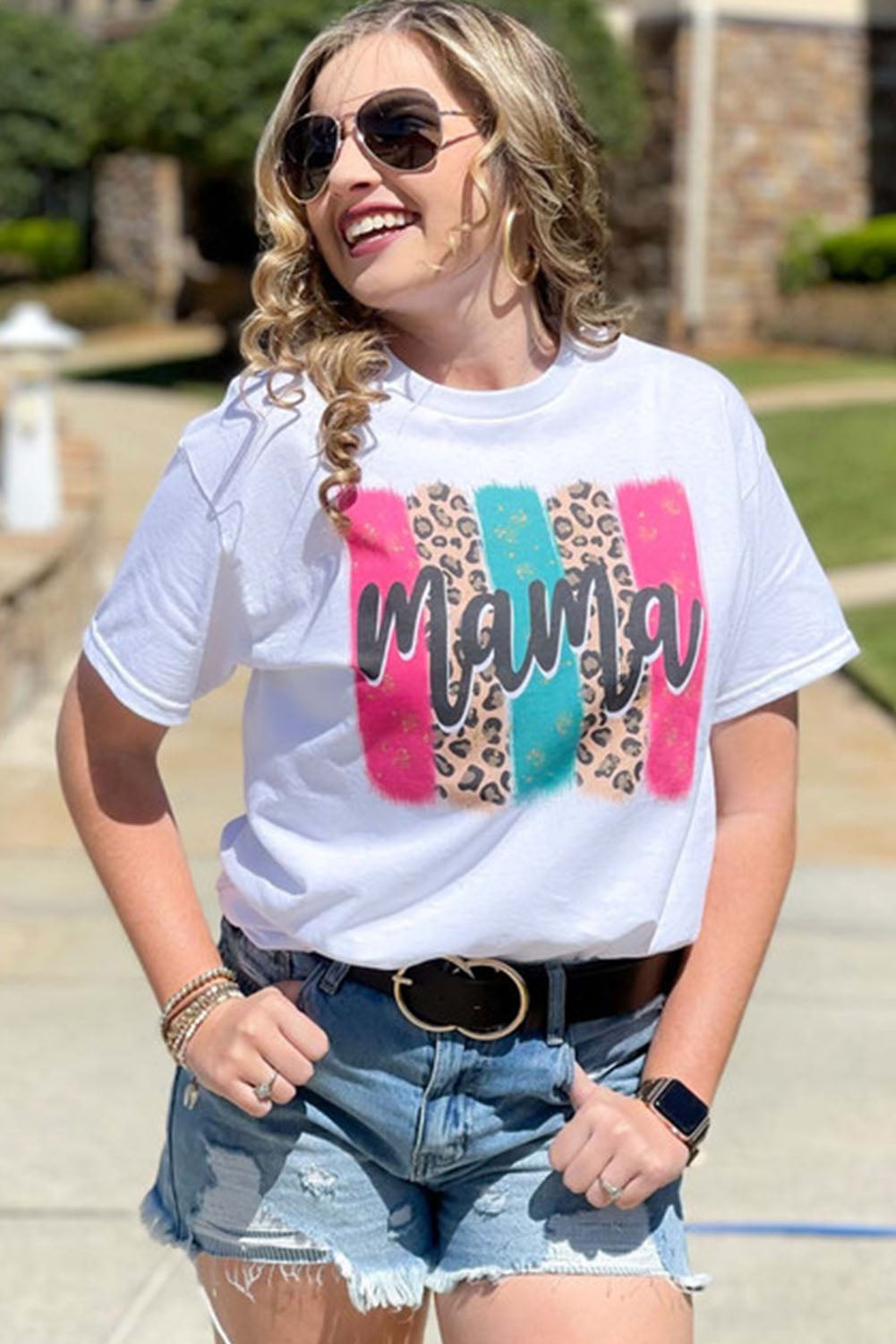 White Mama Leopard Brush Stroke Graphic T Shirt