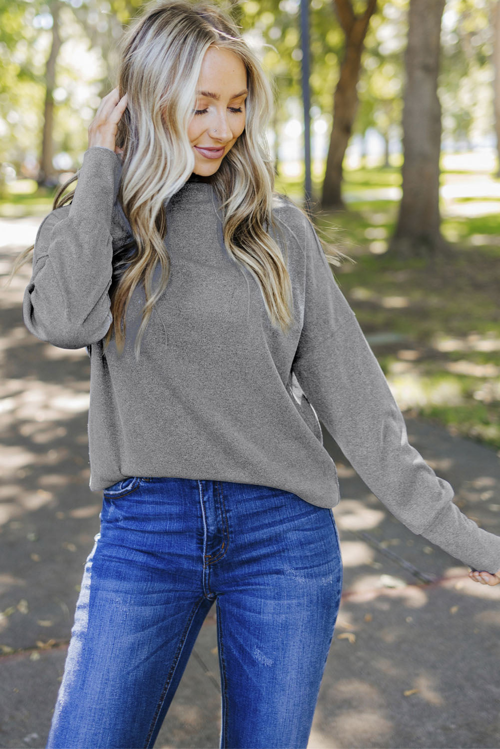 Gray Ribbed Zip Knit Top
