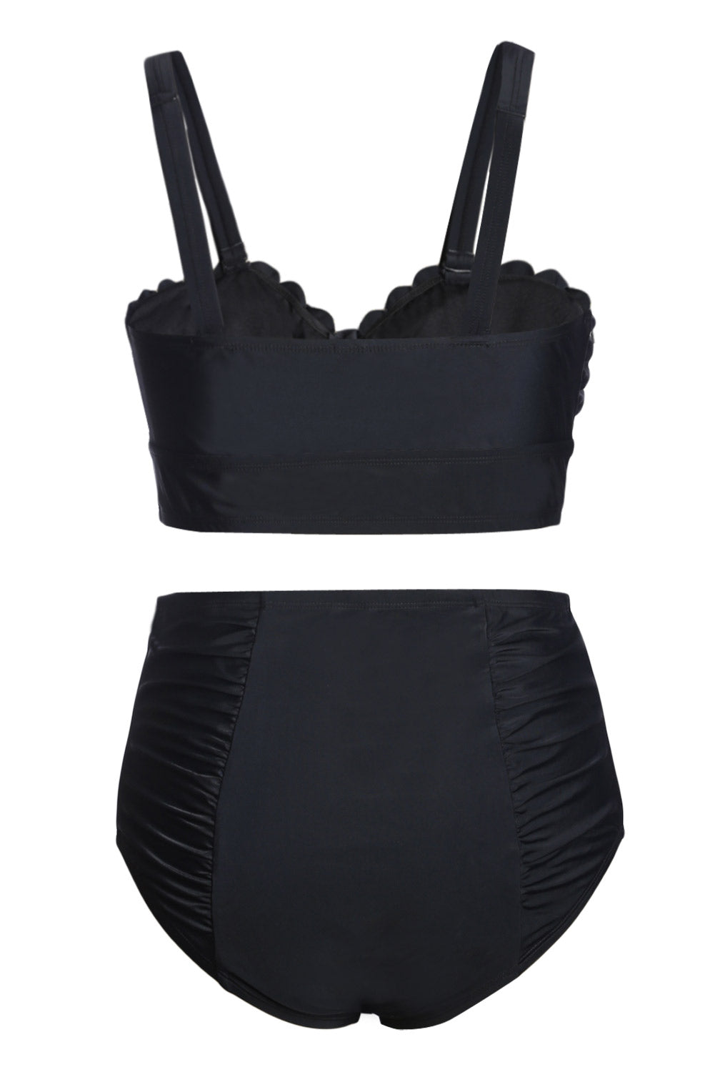 Black Plus Size Scalloped Detail High Waist Bikini Swimsuit