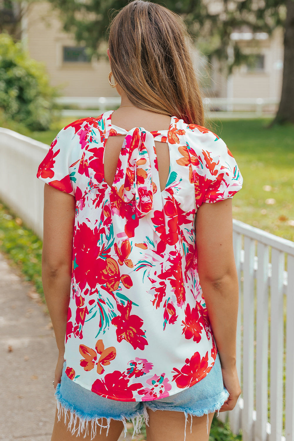 Fiery Red Floral Printed Square Neck Blouse