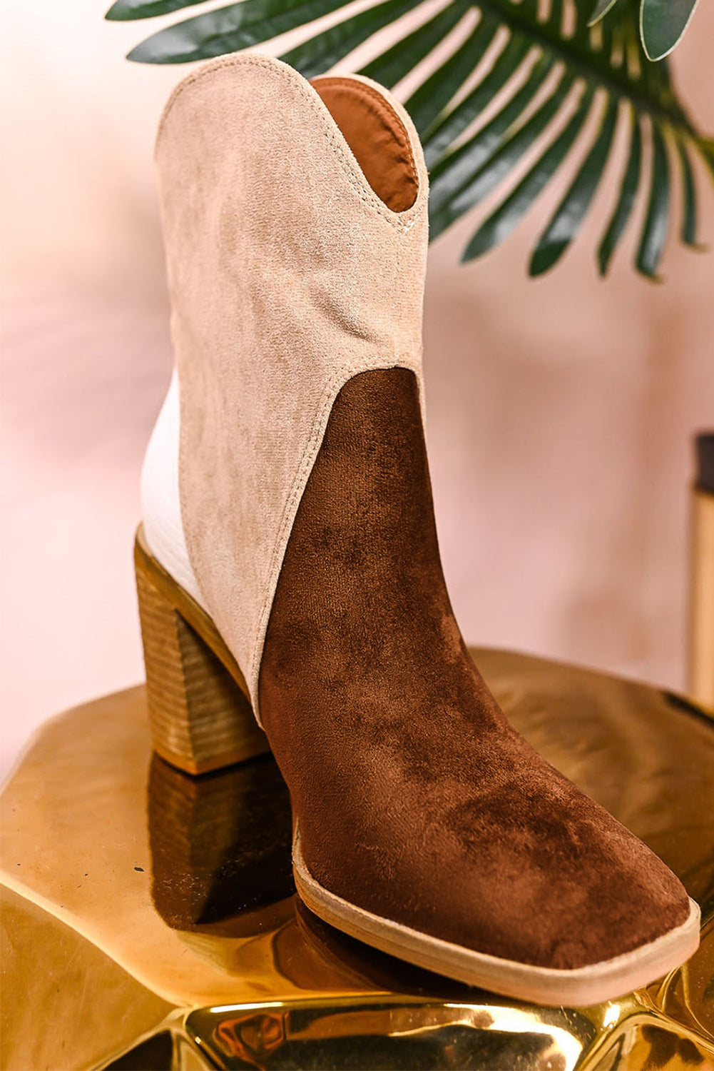 Chestnut Colorblock Suede Heeled Ankle Booties