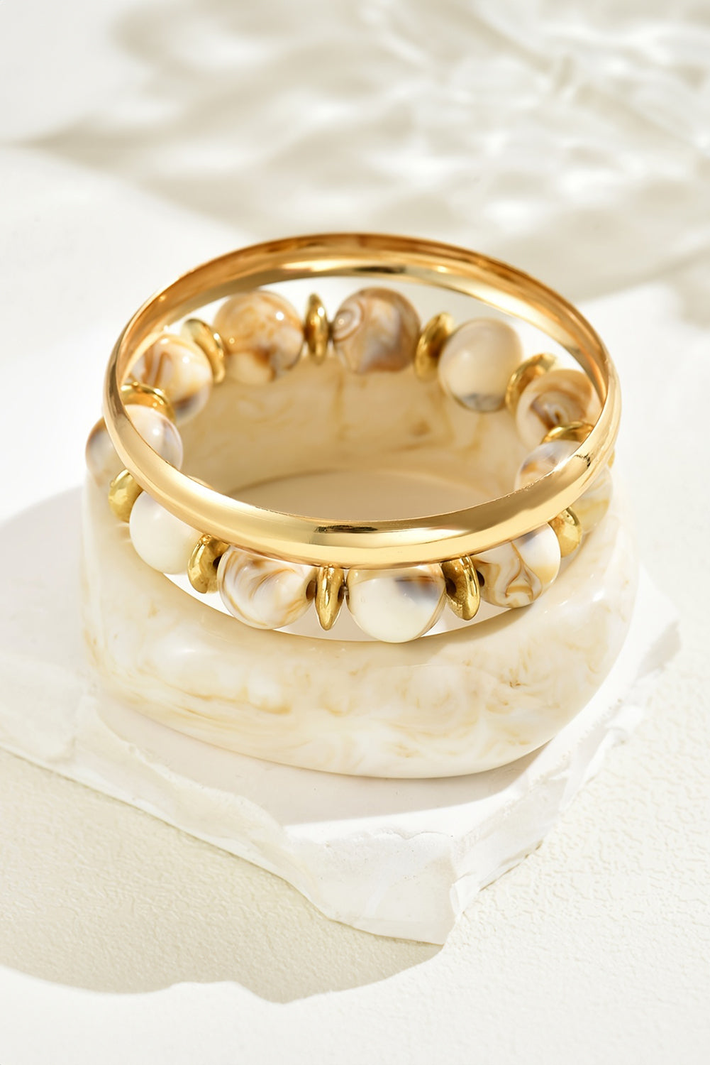 White Sand Beach Bangle Gold Plated 3pcs Bracelet Set