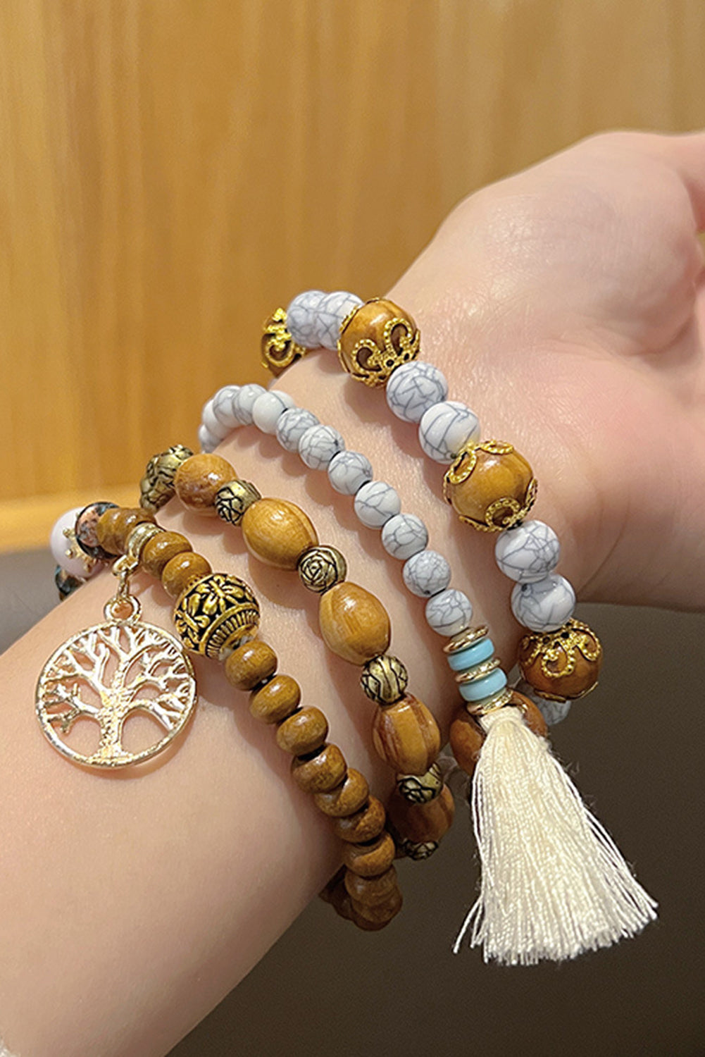 Thai Curry Boho Tassel Beaded Multi Layer Bracelet Set