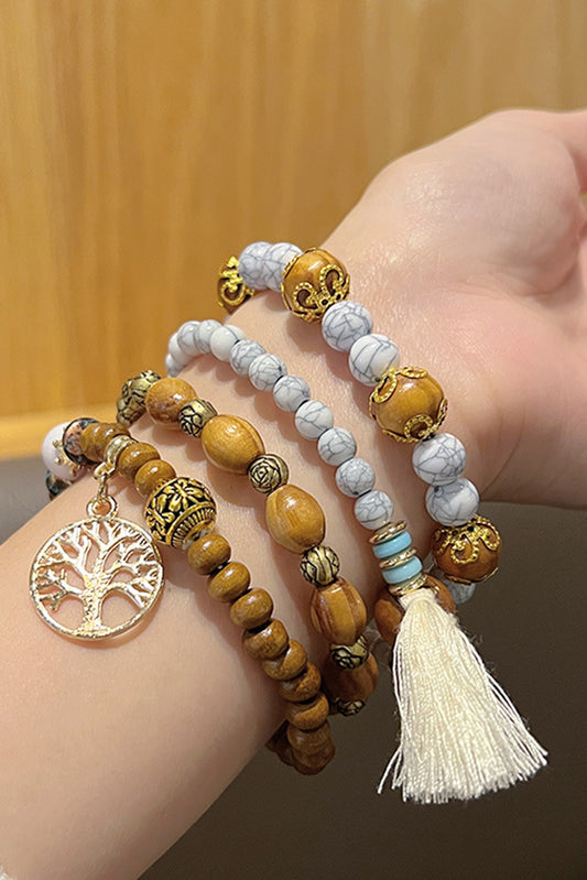 Thai Curry Boho Tassel Beaded Multi Layer Bracelet Set