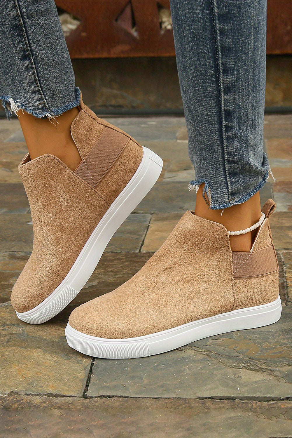 Camel Suede Slip-on Casual Boots