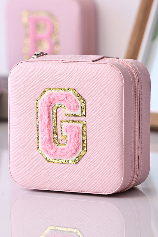 Pink G Chenille Letter Jewelry Organizer Box