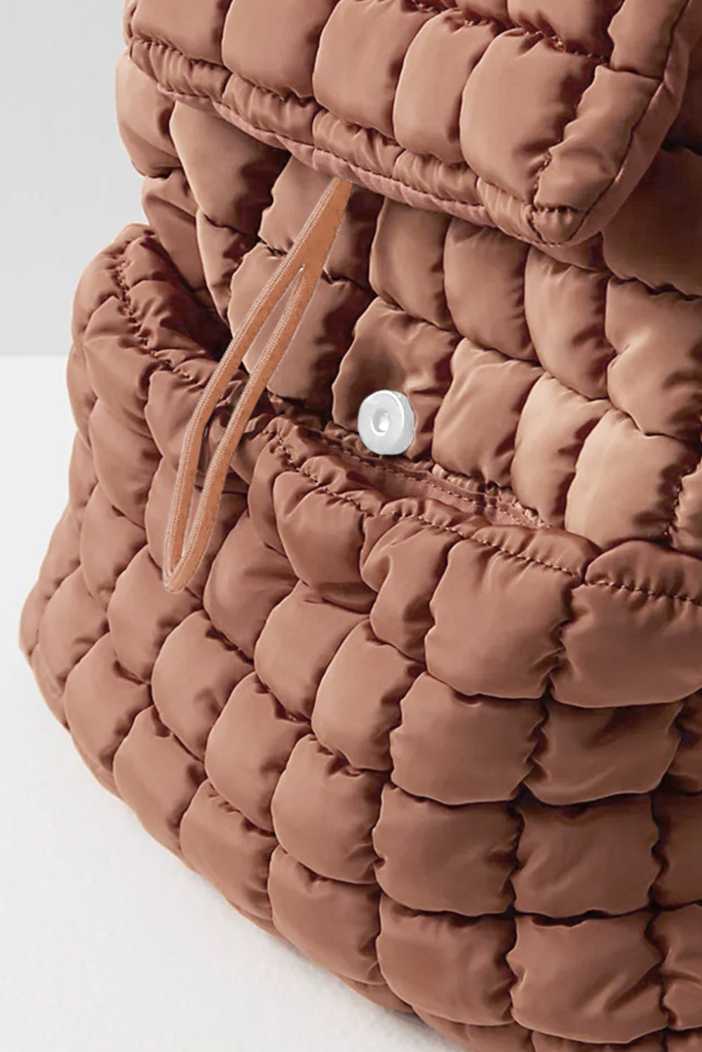 Coffee Solid Flapped Quilted Puffer Backpack