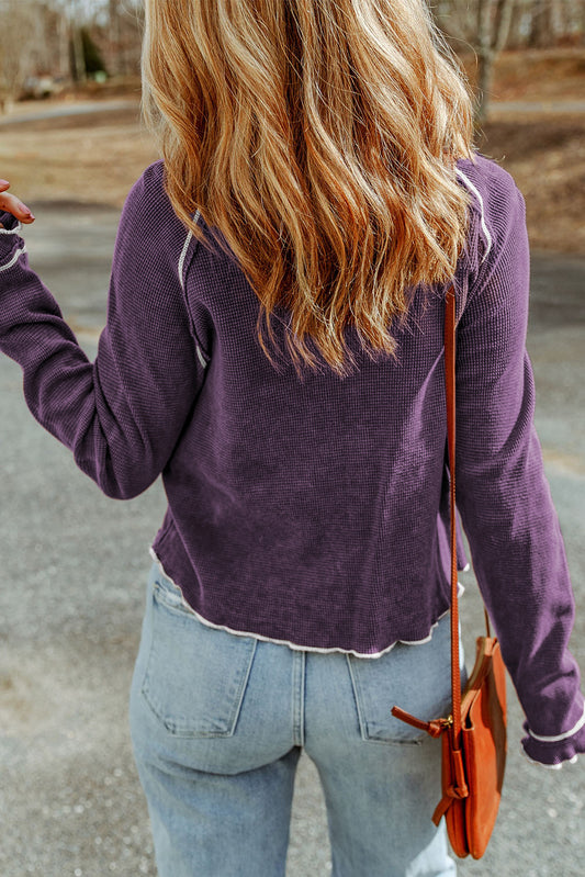 Tillandsia Purple Textured Round Neck Long Sleeve Top