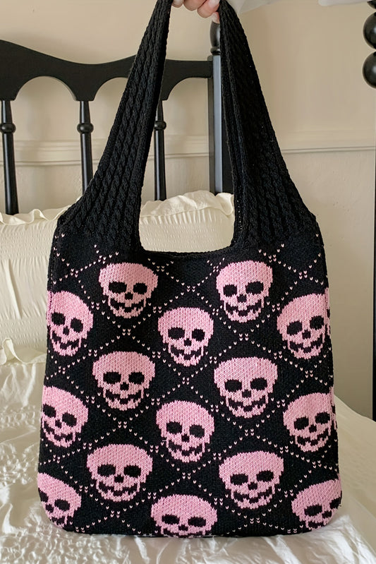Black Halloween Skull Knitted Shoulder Bag