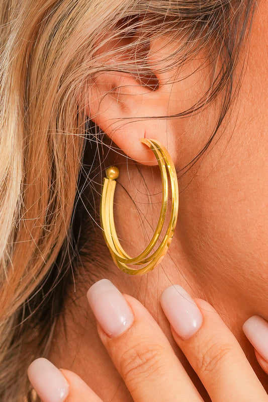 Gold Minimalist Plated Alloy Triple Hoop Earrings