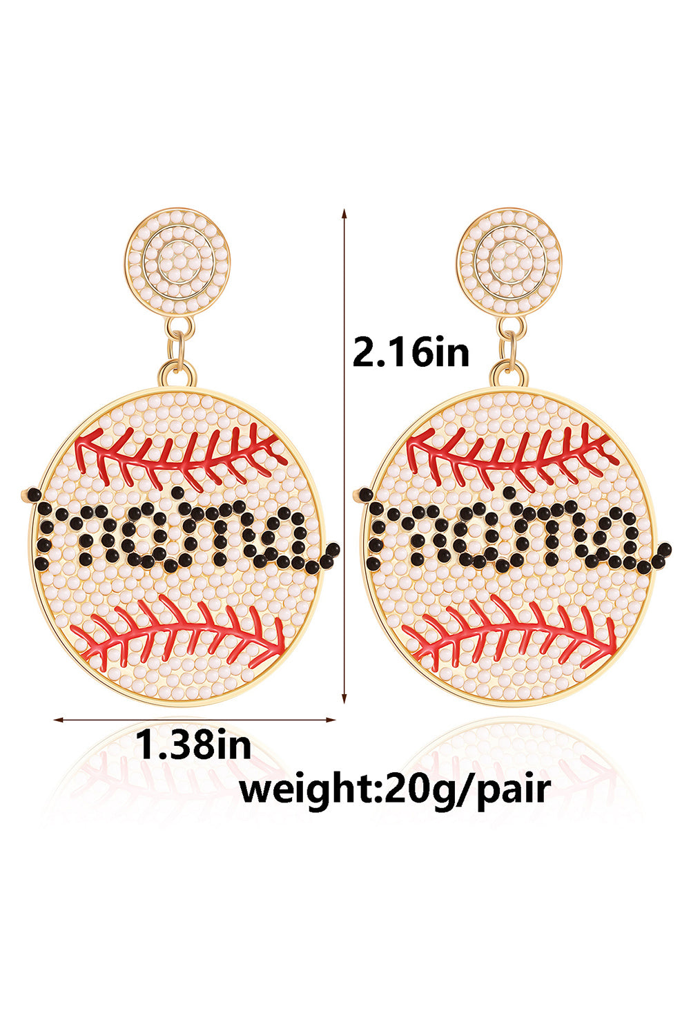 White Crystal mama Beaded Baseball Shape Earrings