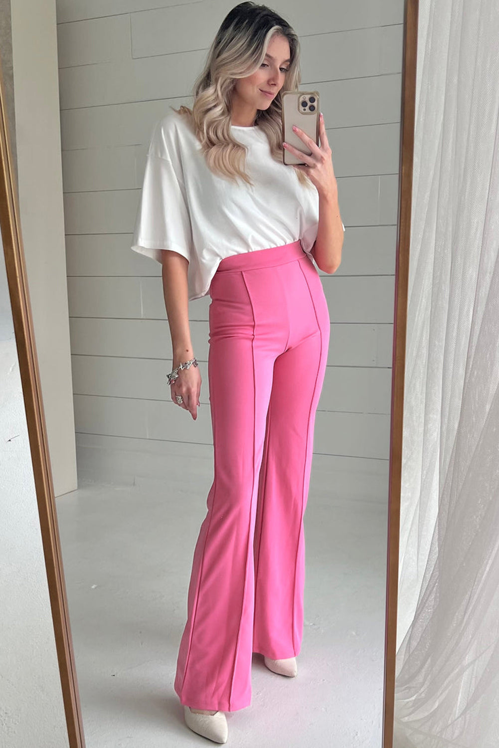 Sachet Pink High Waist Central Seam Flared Pants