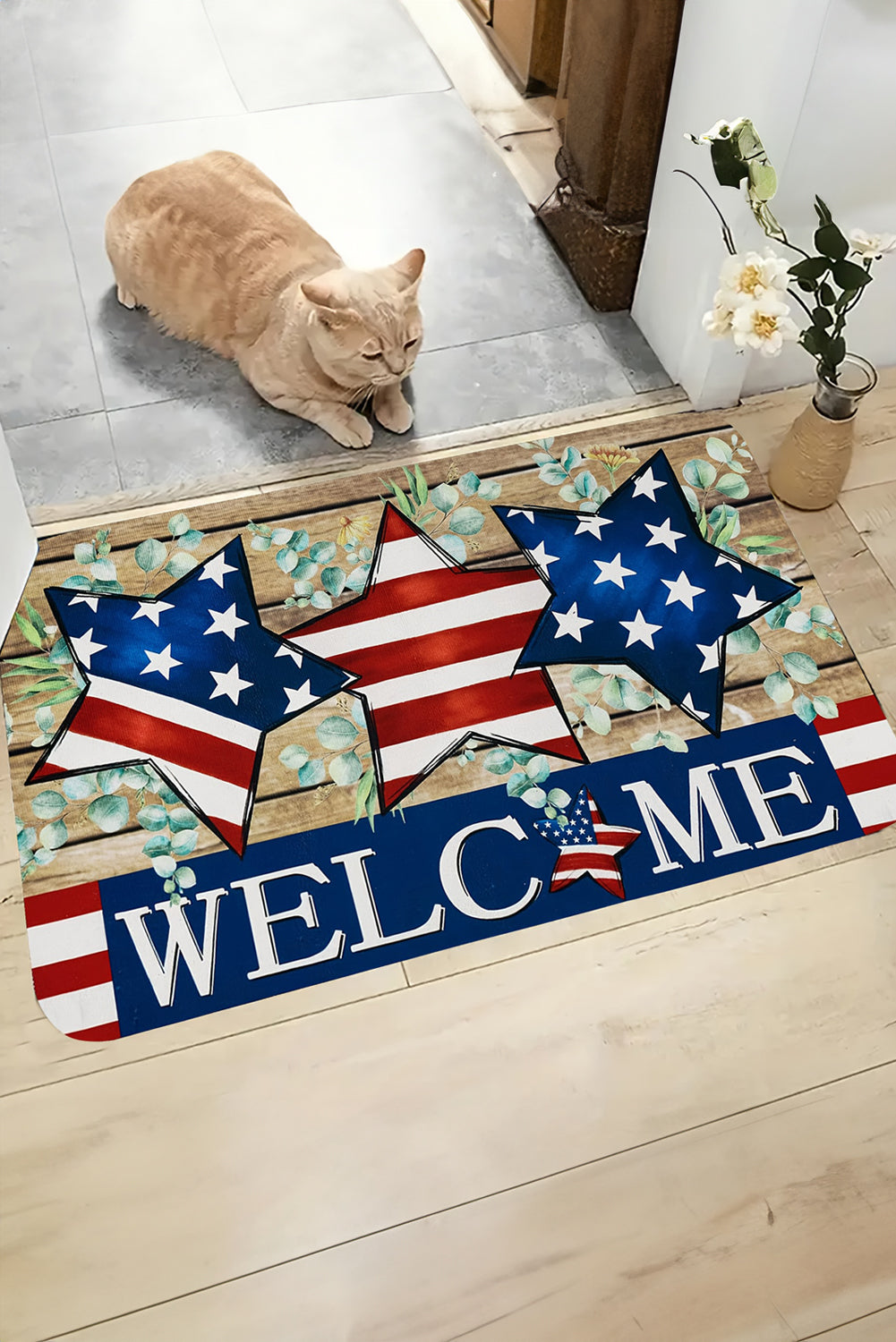 Dark Blue WELCOME American Flag Print Non-slip Entrance Mat