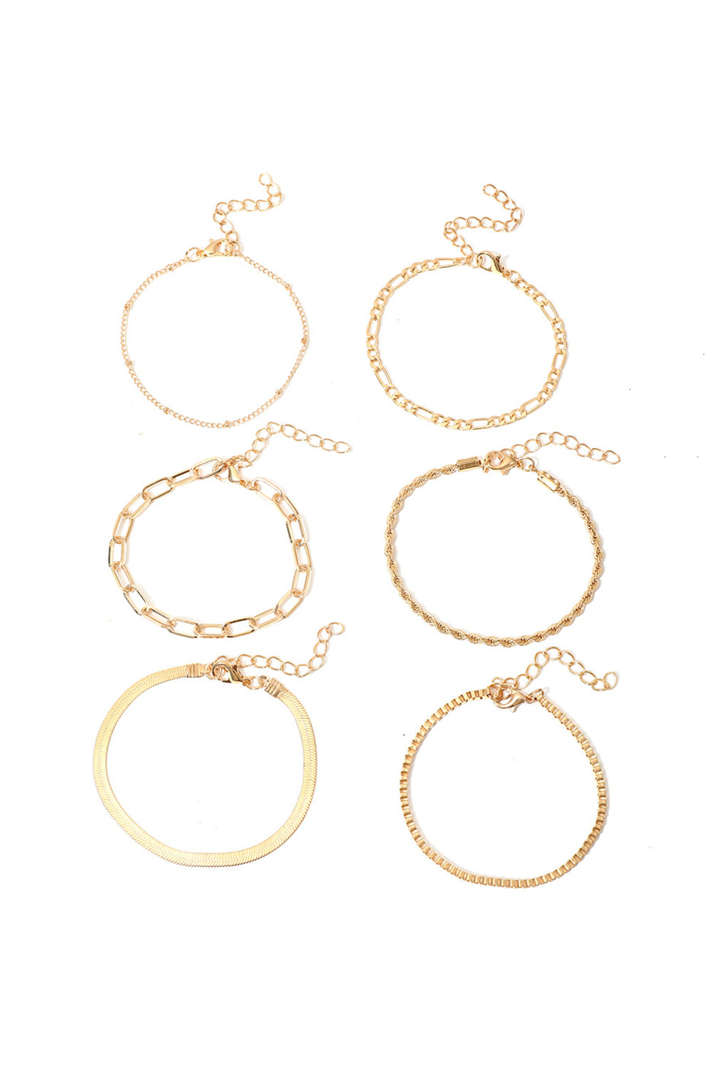 Gold Multi Layered Plated Adjustable Chain Bracelet Set