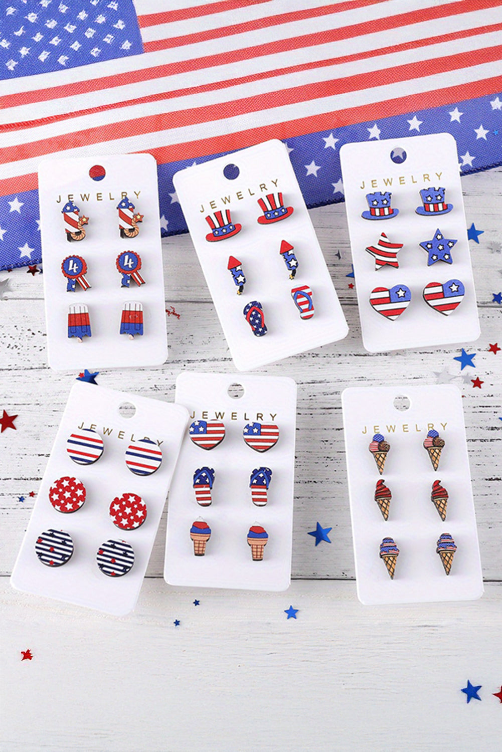 Dark Blue American Flag Hat Star Heart Stud Earrings