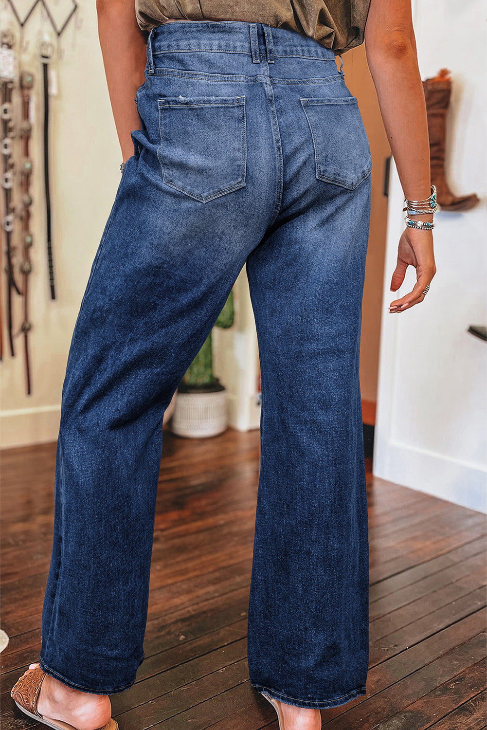 Dusk Blue Mineral Wash High Rise Ripped Jeans