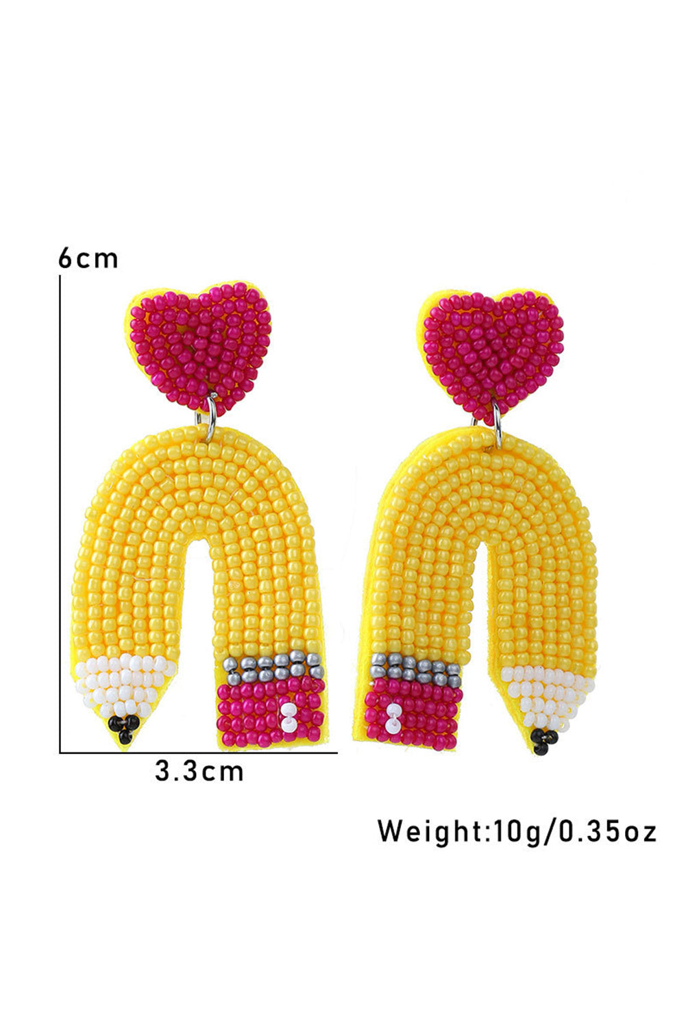 Yellow Heart Shape Pencil Rice Bead Drop Earrings