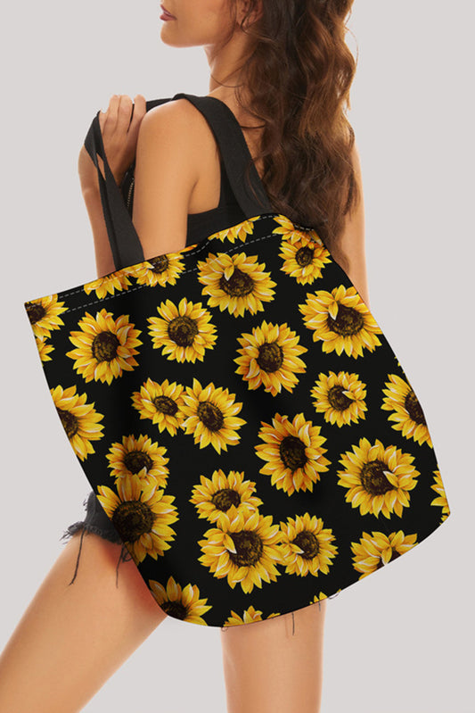 Black Sunflower Digital Print Canvas Tote Bag