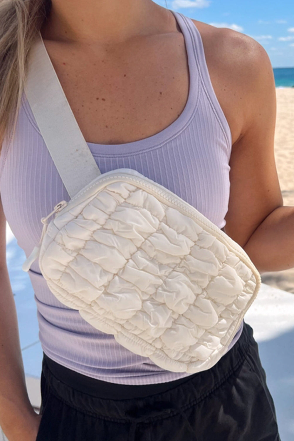 White Quilted Puffer Belt Bag Fanny Pack