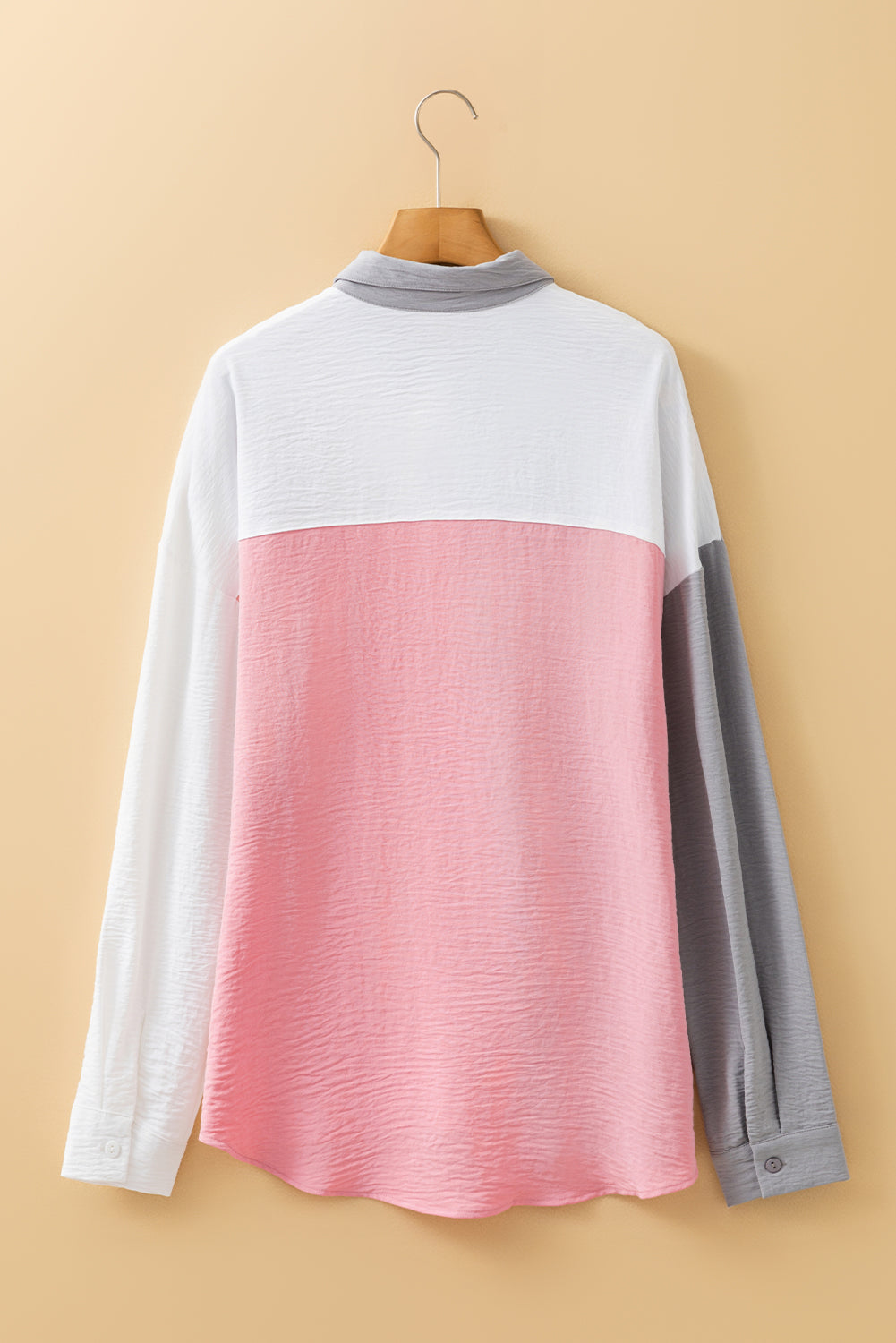 Gray Color Block/Pure Color Patch Pocket Shirt