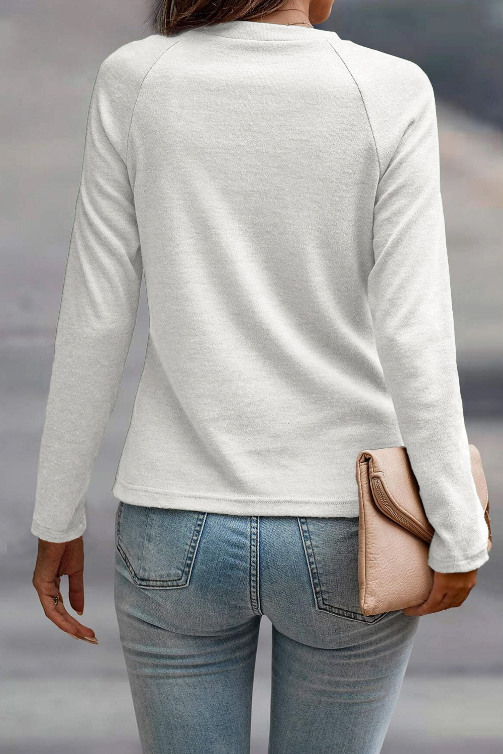 White Solid Color Seam Detail Raglan Long Sleeve Top