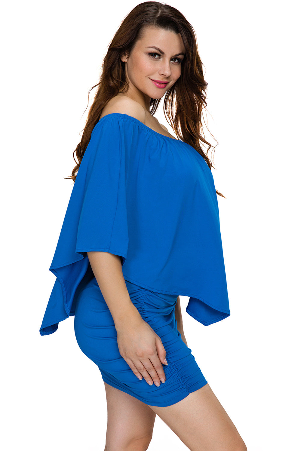 Multiple Dressing Layered Blue Mini Poncho Dress