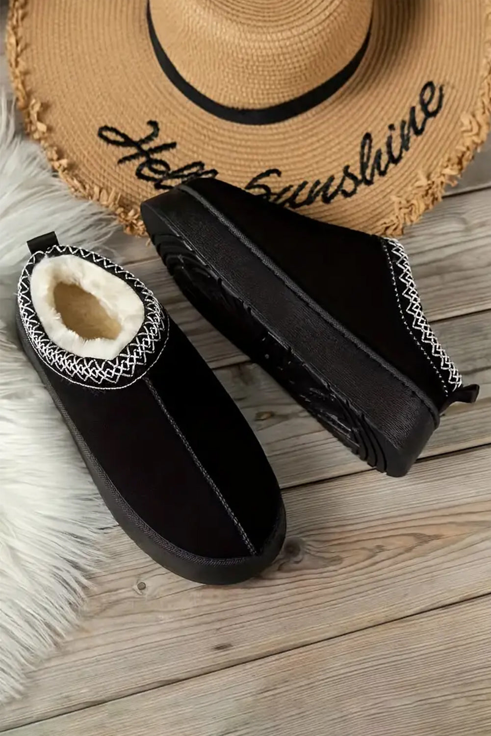 Black Contrast Print Suede Plush Lined Snow Boots