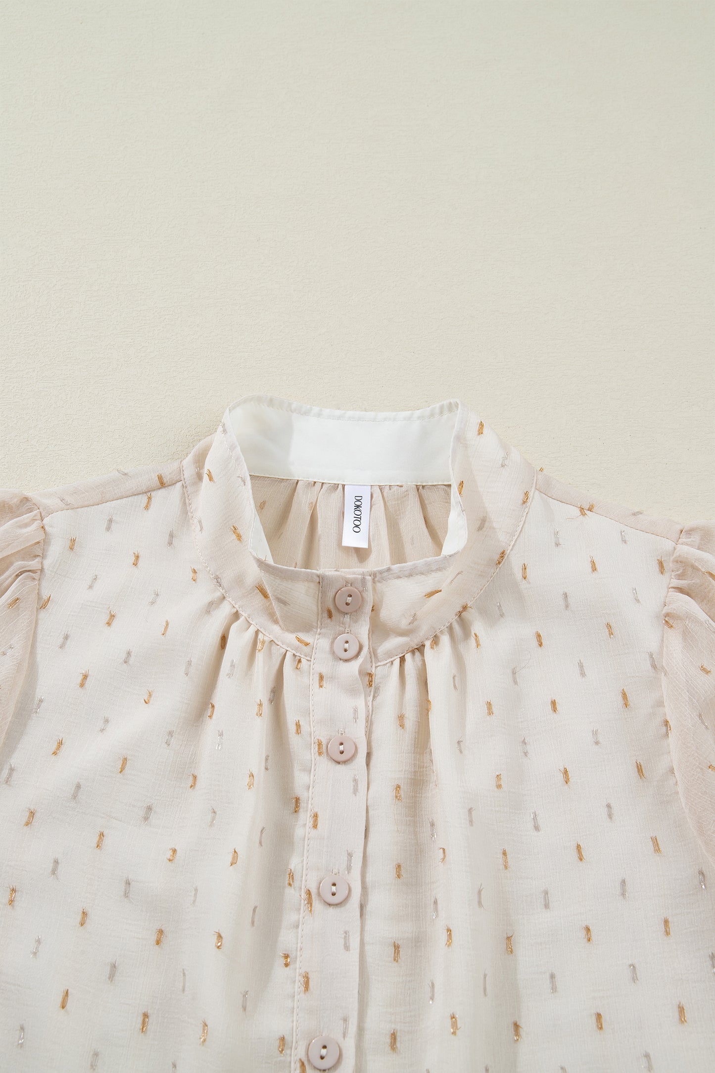 Beige Metallic Jacquard Short Sleeve Shirt