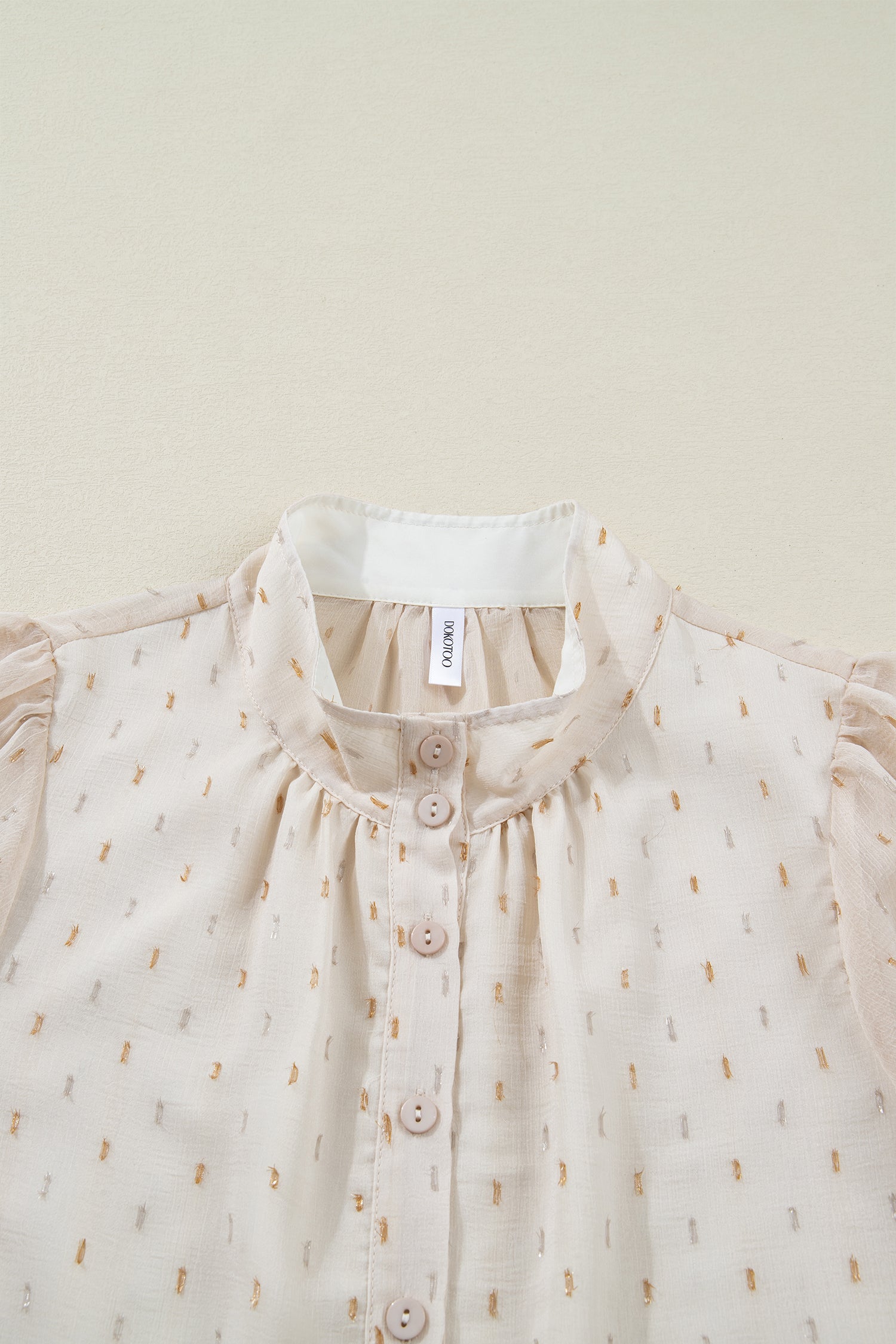 Beige Metallic Jacquard Short Sleeve Shirt